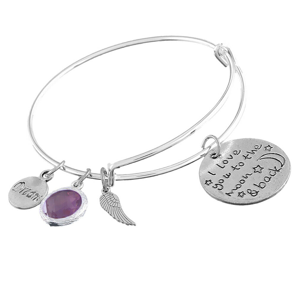 Hidden Hollow Beads Birthstone Expandable Women's Wire Bangle Bracelet 1