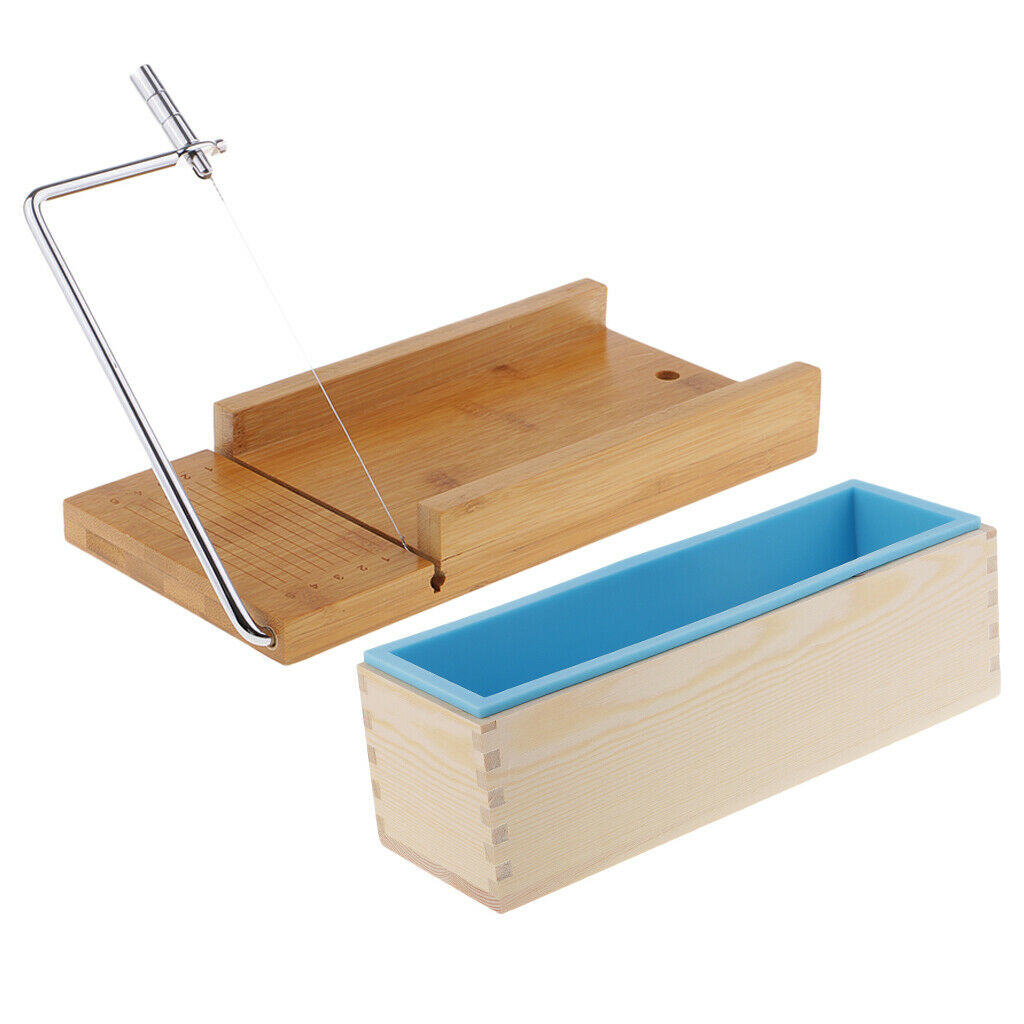2sets Multifunctional Soap Cutter + Silicone Soap Making Loaf Mould Wood Box