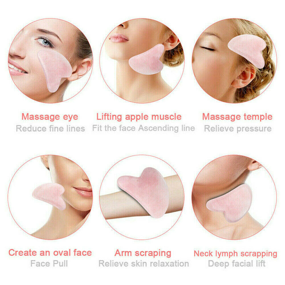 Natural Pink Jade Gua Sha Board Rose Quartz Facial GuaSha Massage Tools US