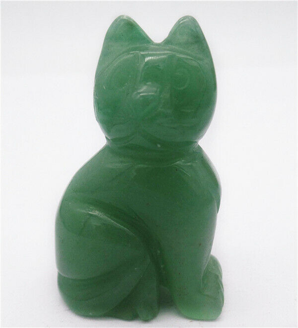 49x30x18mm Natural Green Aventurine Carved Cat Decoration Statue Decor HH7967