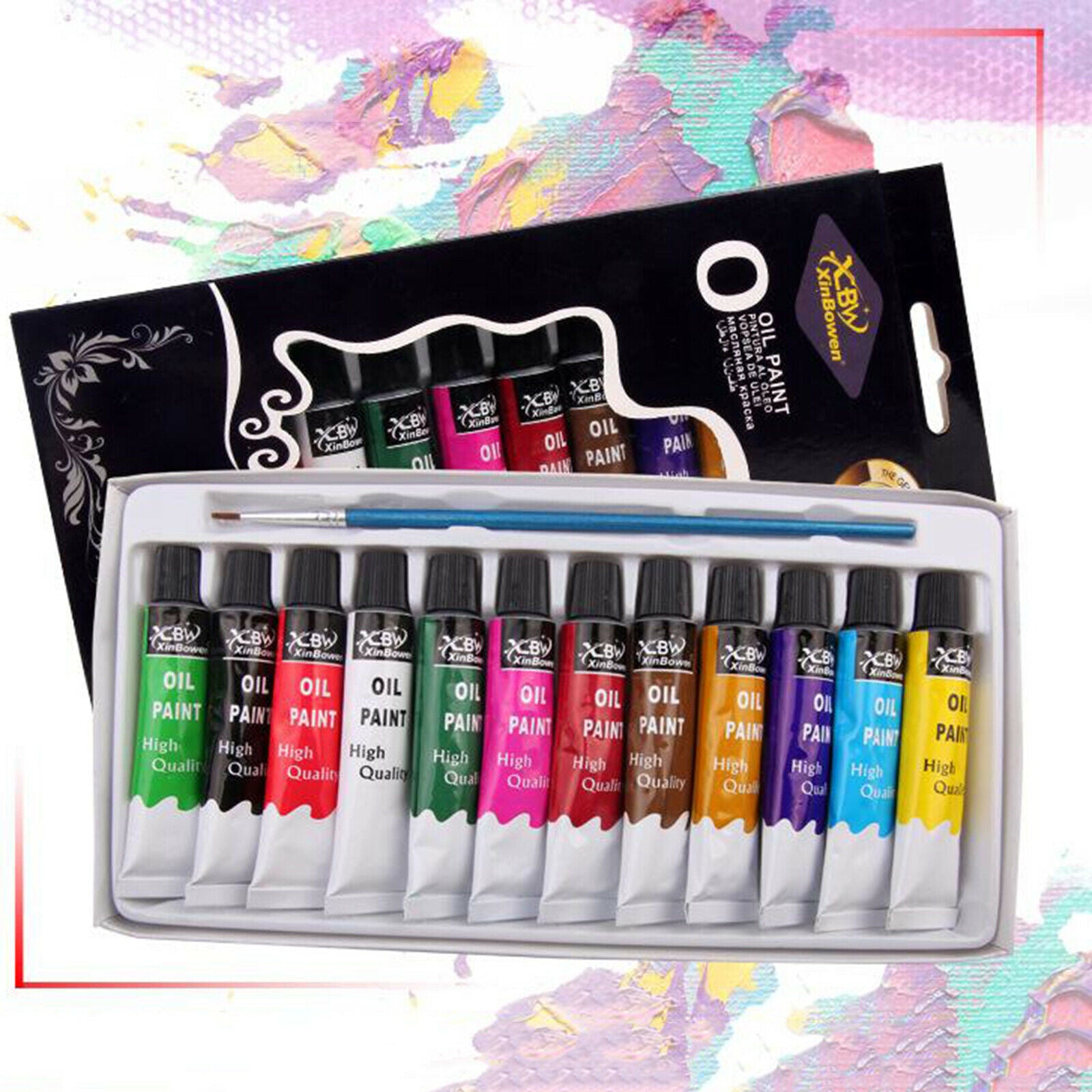 Oil Paints Tubes Set Artists Beginners Paint Pigment Rich Vivid Canvas Brush