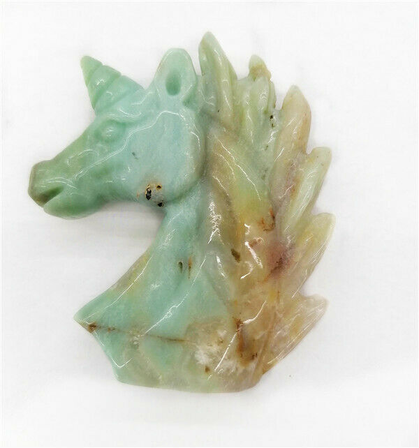 60x40x15mm Natural Amazonite Gem Carved Unicorn Decoration Statue Decor HH7538