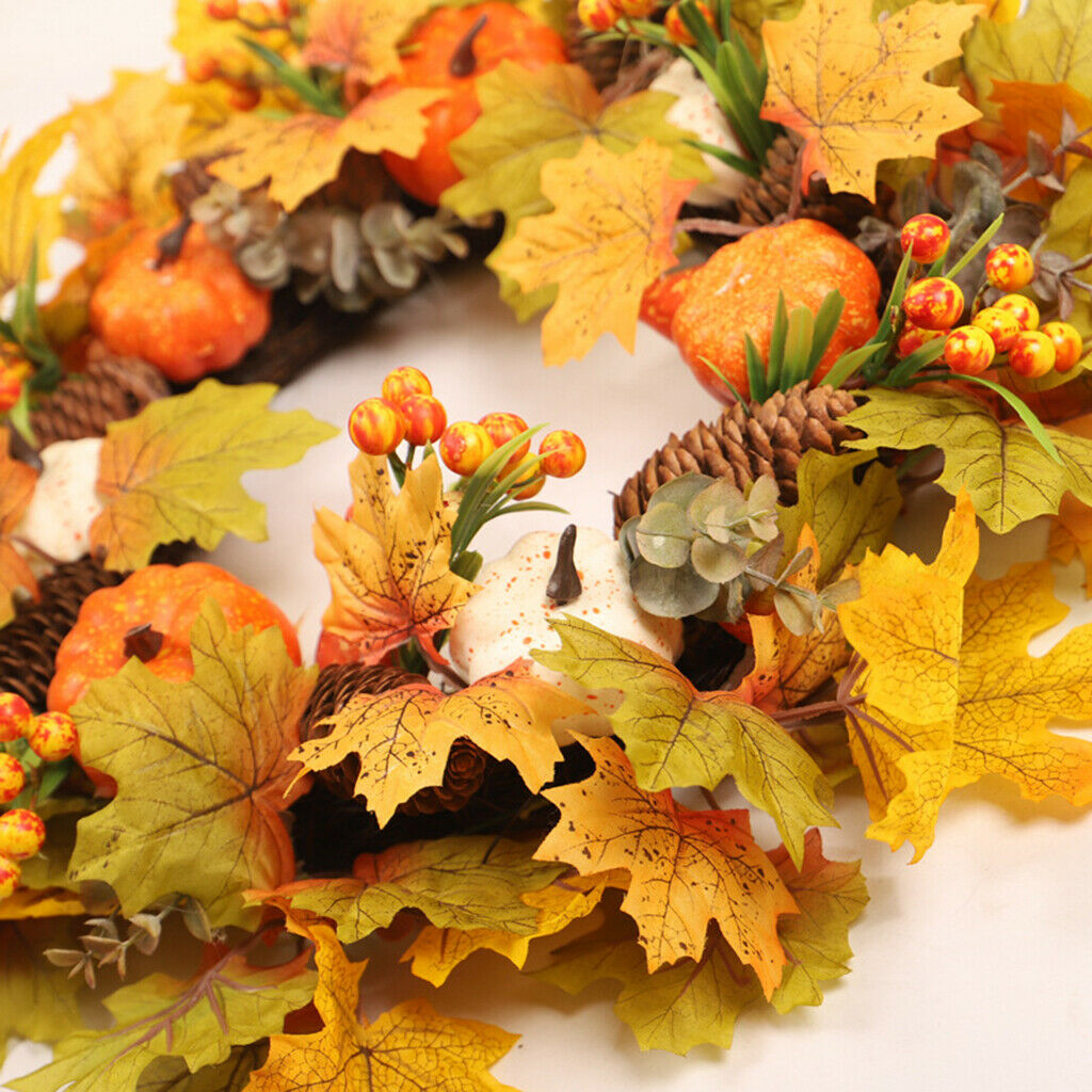 Autumn Wreath Pumpkin Pine Cone Garland Front Door Thanksgiving Indoor Gift