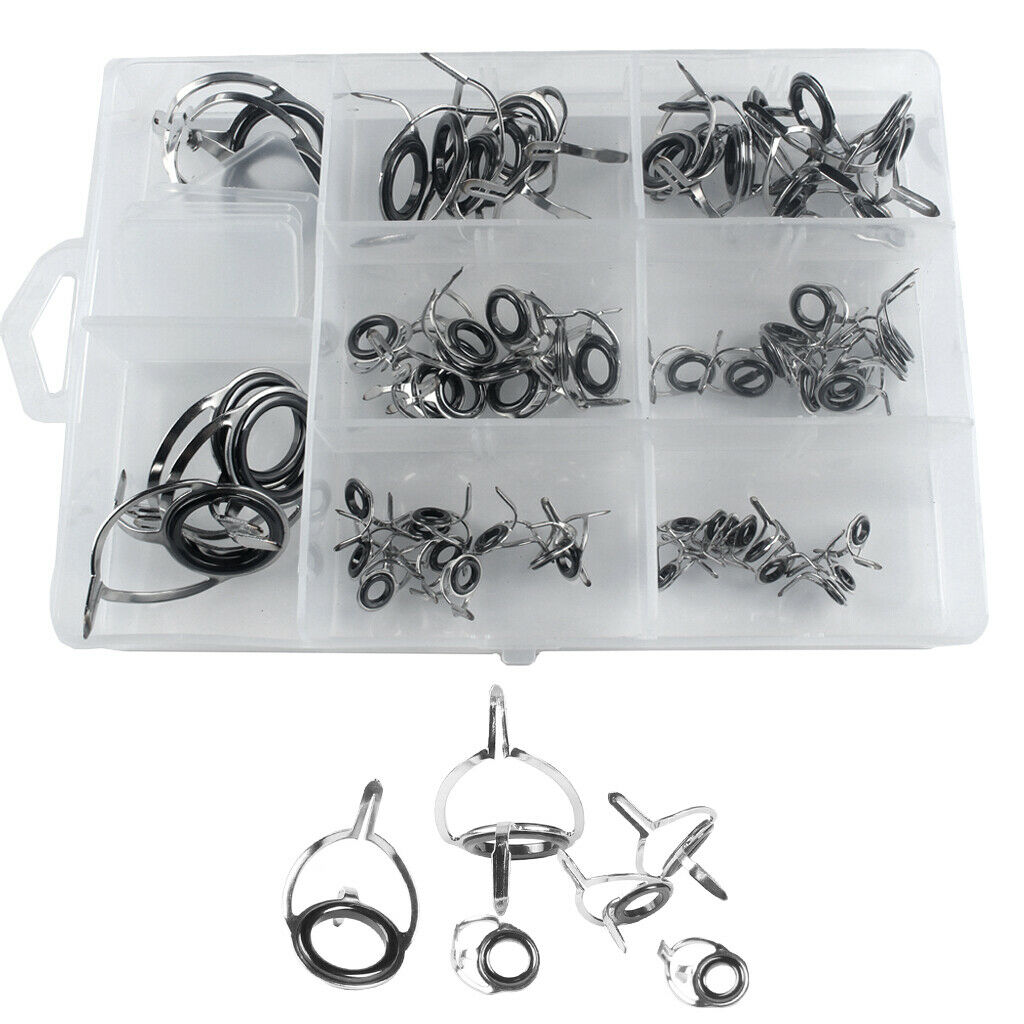 60Pcs Stainless Steel Fishing Rod Guides  Free Tip Repair Kit with Box
