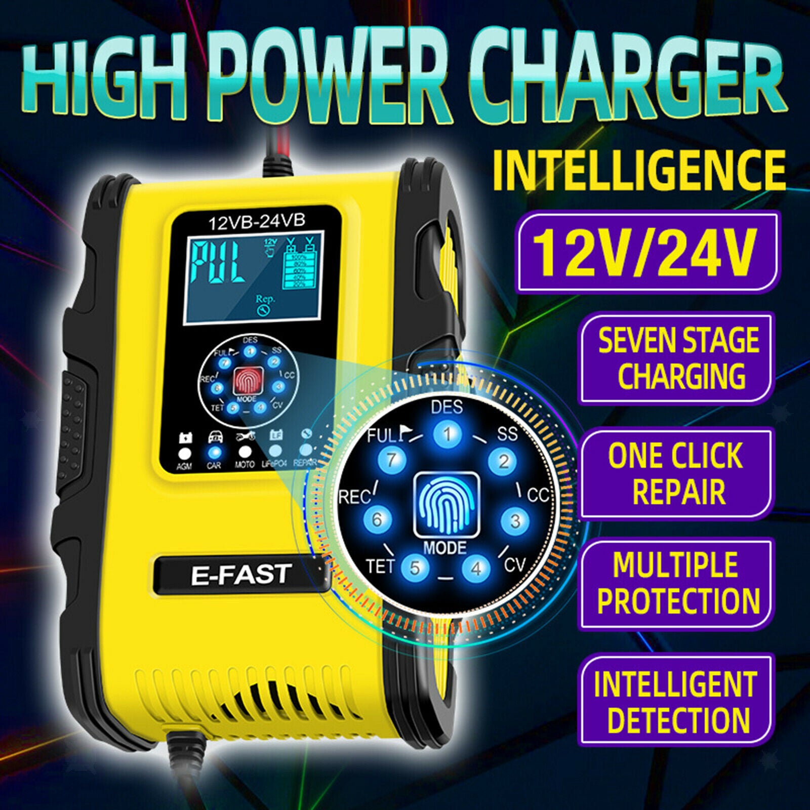 Smart Car Battery Chargers Trickle Charger Fast Battery Disulfate US Plug