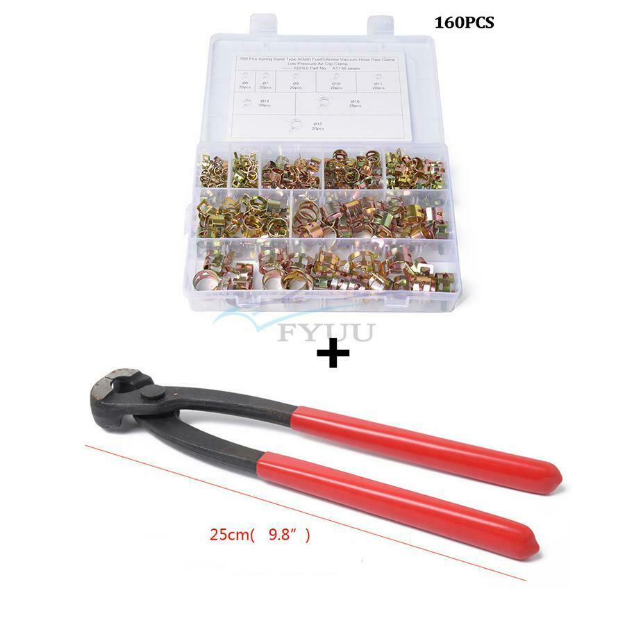 160PCS 6-17MM Car Spring Clip Fuel Pipe Hose Water Pipe Air Clamp W/ Clamp Tool