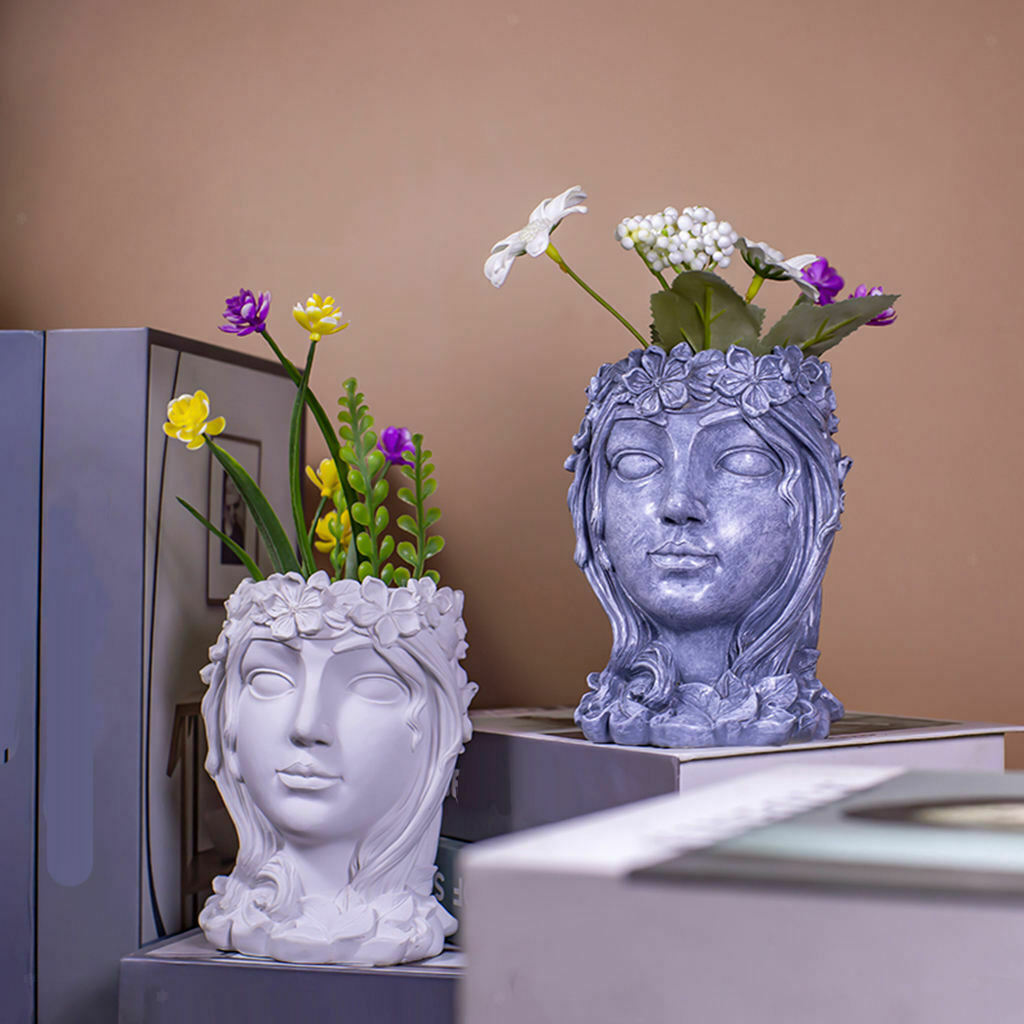 2x Goddess Face Head Planter Succulent Herb Flower Pot Garden Patio Yard Bar