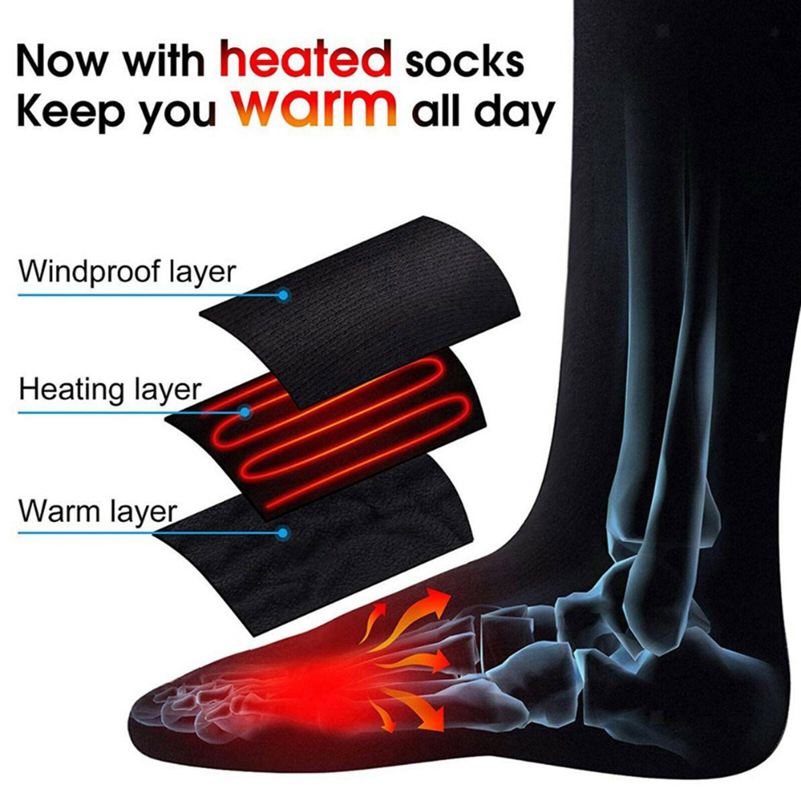 1Pair Electric Heated Socks Battery Foot Winter Warm Equestrian Fishing