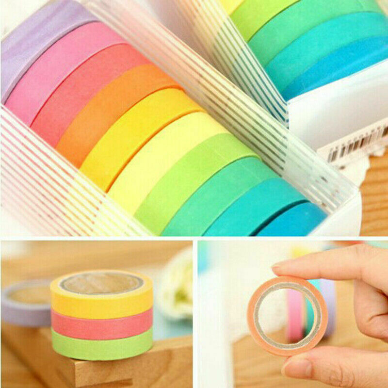 10 Rolls Paper Washi Masking Tape Rainbow Colours Sticky DIY New Decoration C2T3