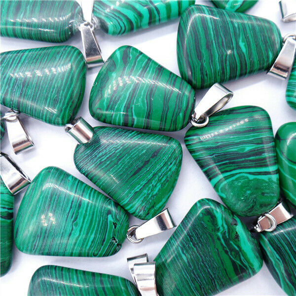 100Pcs 20x6mm Wholesale Green Malachite Bell Trapezoid Pendant Bead HH8148