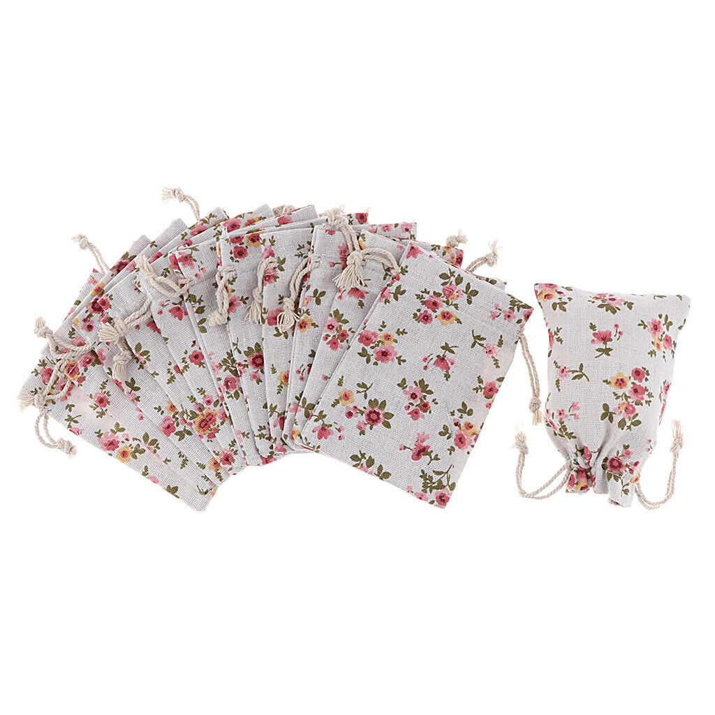 12pcs Cotton Linen Sack Jewelry Pouch Drawstring Bag Wedding Favor Flower