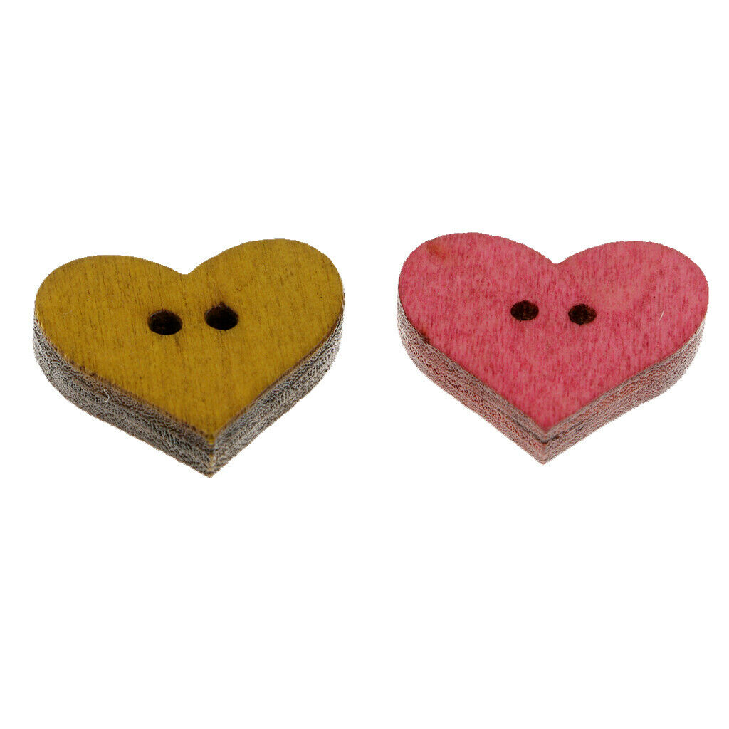 50pcs Assorted Heart Shape Wooden Flatback Buttons for Kids Crafts DIY 19mm