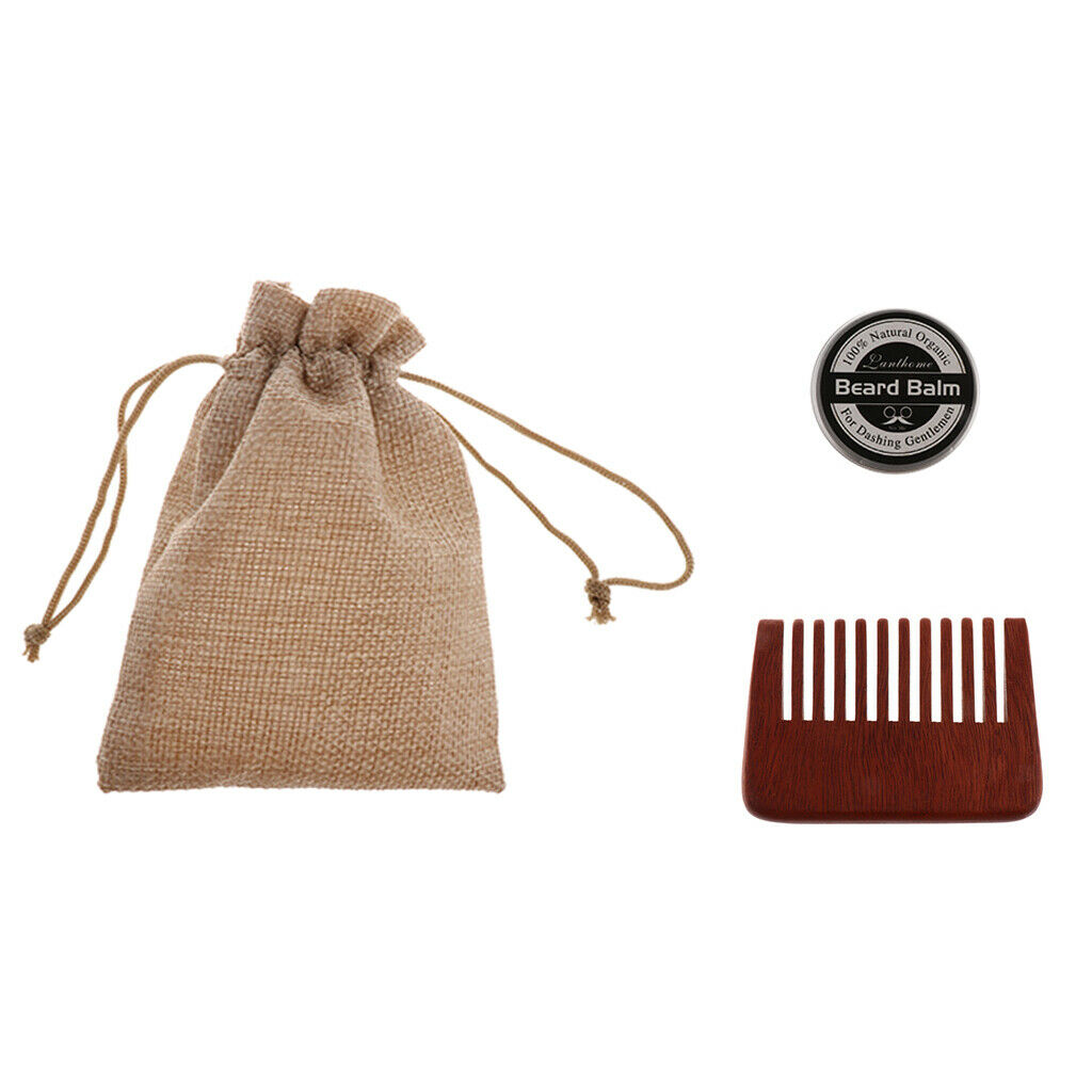 Men's Gift Kit Natural Beard Oil Balm Mustache Wax Grooming Brush Comb Set