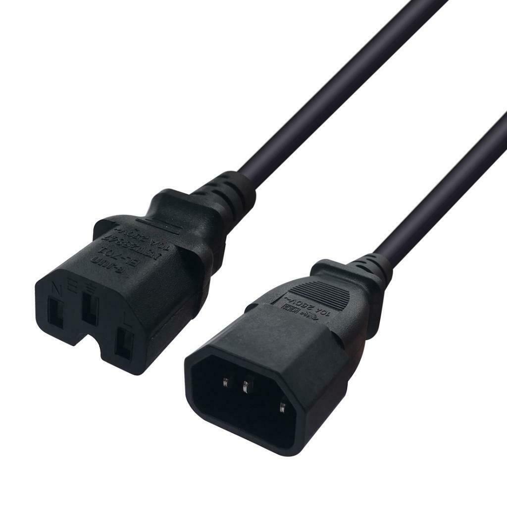 New Power Extension Cable Cord IEC 320 C14 to 320 C15 Black For PC UPS PDU