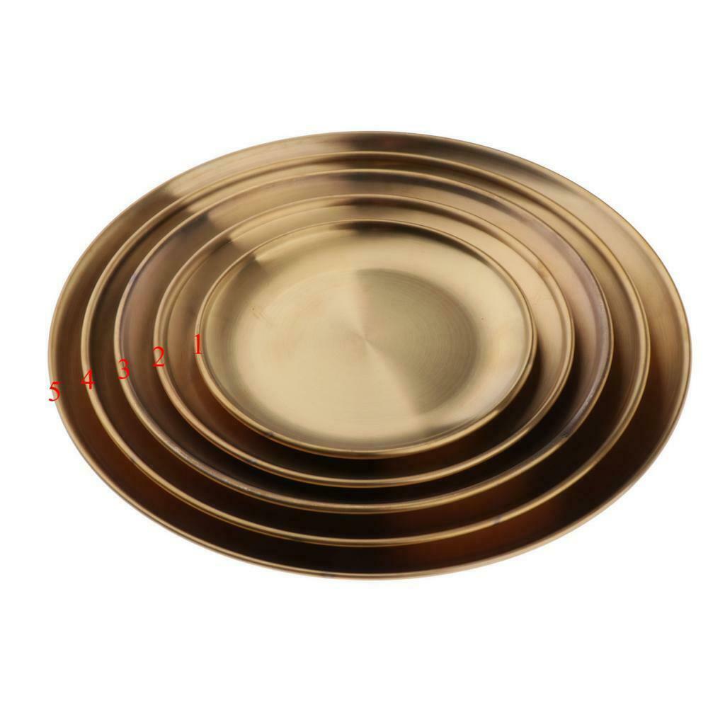 2 Pcs Stainless Steel Salad Appetizer Dinner Plate Round Golden Dish 5.5"