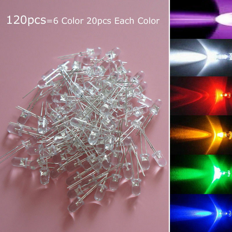 120pcs 5mm White Red Blue Green Yellow Purple LED Light Bulb Emitting Diode Lamp