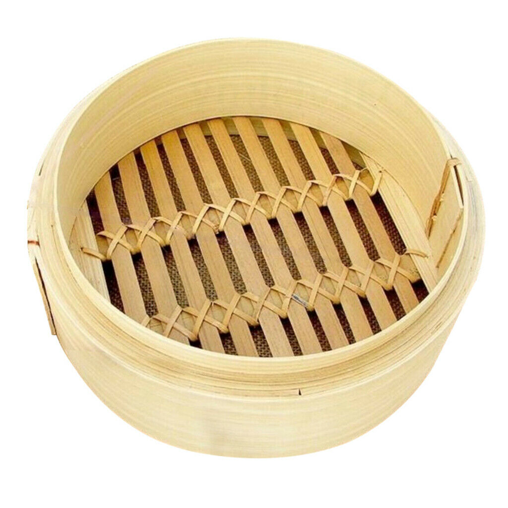 2X Handmade Natural Bamboo Steamer Basket Classic Rice Seafood Steamer 18cm