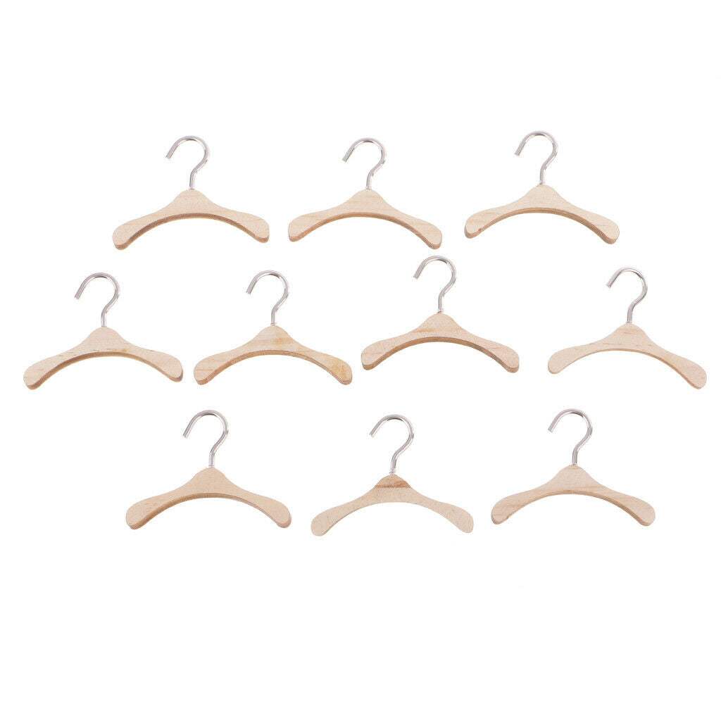 Prettyia   30Pcs   6cm   Wooden   Clothes   Hanger   Metal   Hook   for   BJD