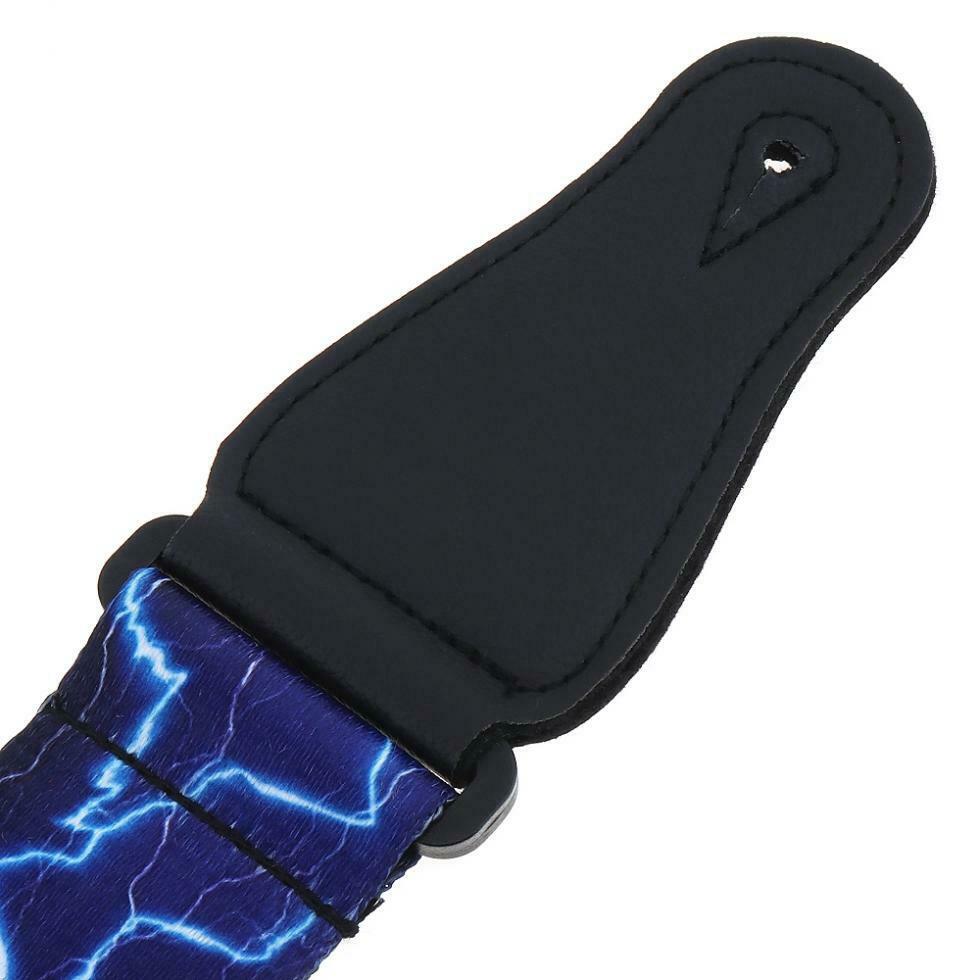 Adjustable Guitar Strap with Blue Lightning Pattern for Acoustic Bass Guitar