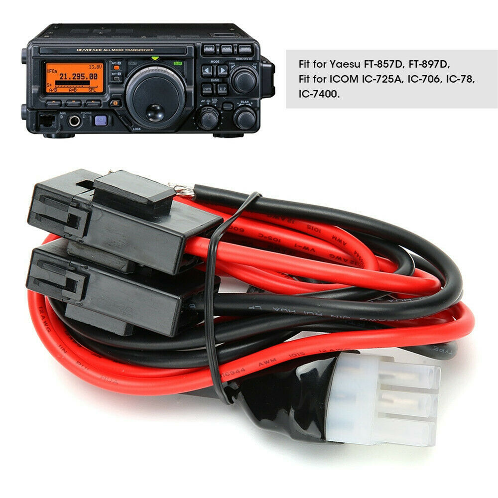 2pcs 1M 6pin Short Wave 30A Fuse Power Supply Cable Cord Line for Yaesu FT-857D
