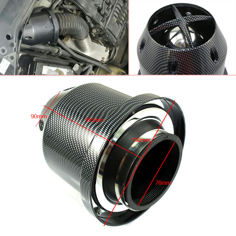 Universal Solid 3''Car SUV High Flow Cold Air Intake Filter Cleaner Carbon Fiber