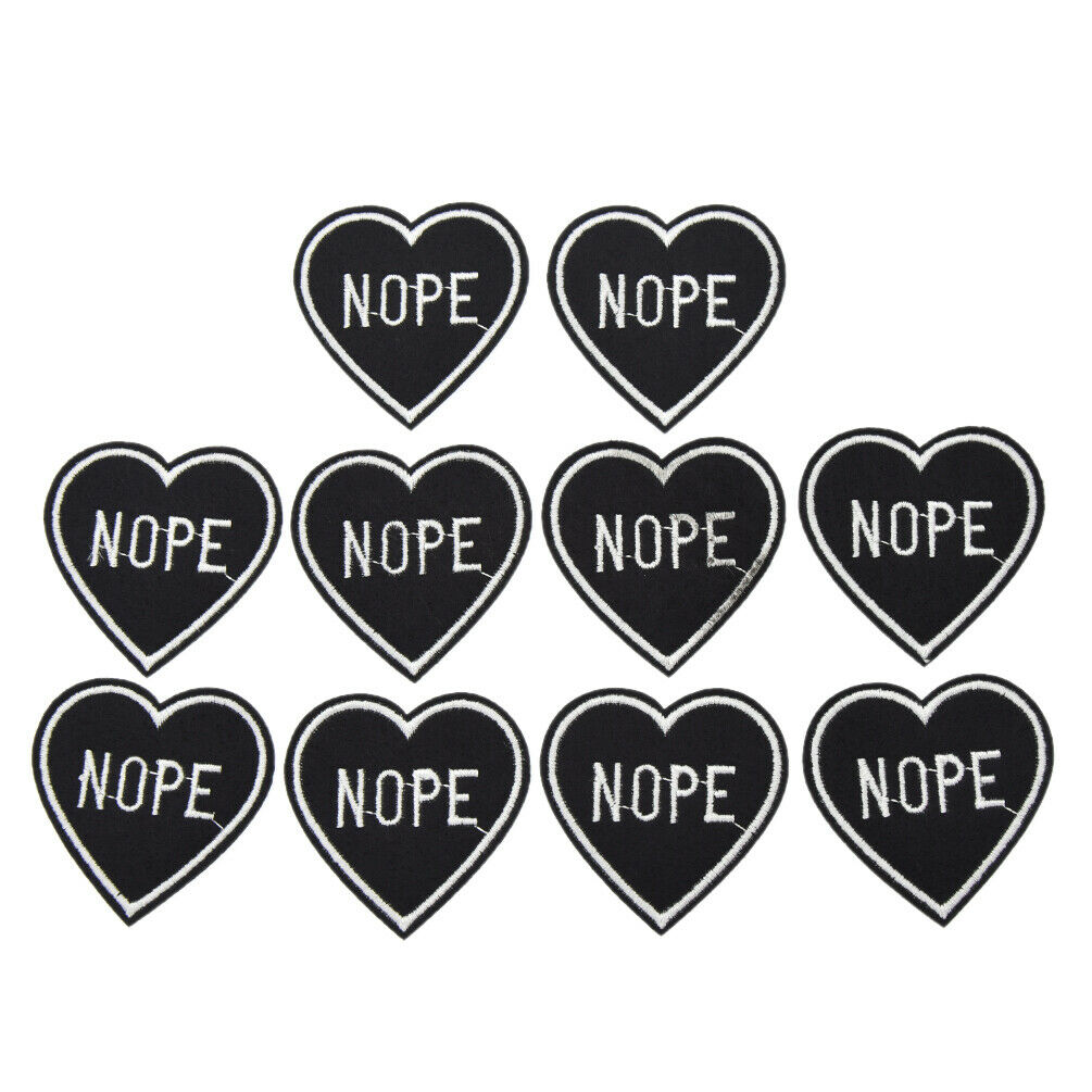 10PCS NOPE Heart Patches Embroidery Iron on Applique Badge Clothing Decor DIY