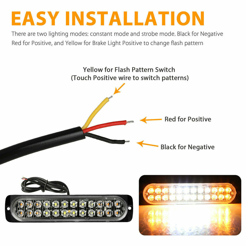 2x 24 LED Yellow/White Truck Emergency Beacon Warning Hazard Flash Strobe Lights