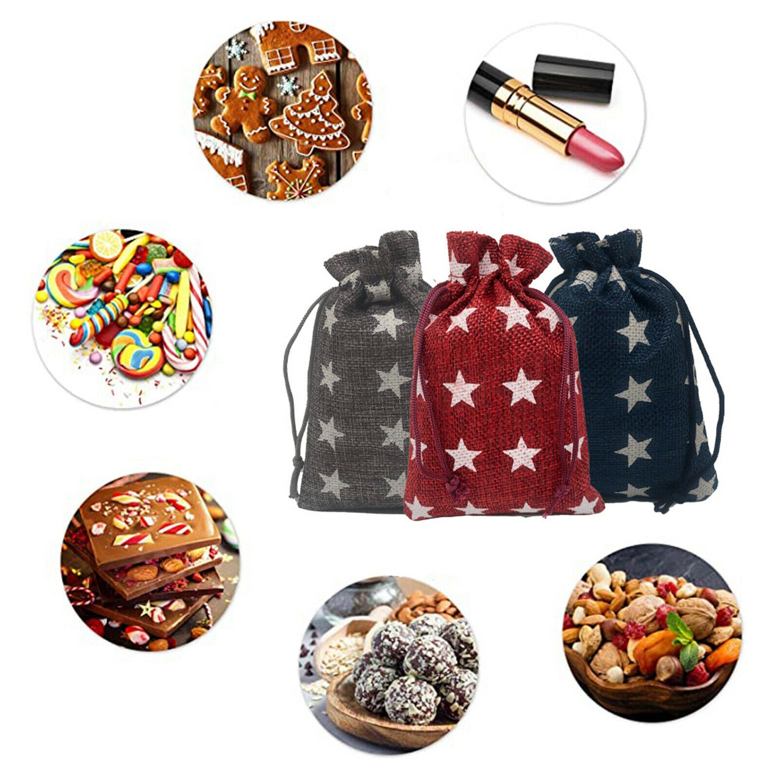 24Pcs Xmas Christmas 24 Days Drawstring Burlap Countdown Candy Gift Bags