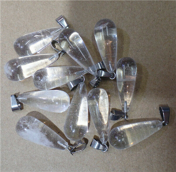 100Pcs 25x10mm Wholesale Natural White Crystal Teardrop Pendant Bead DIY HH8301