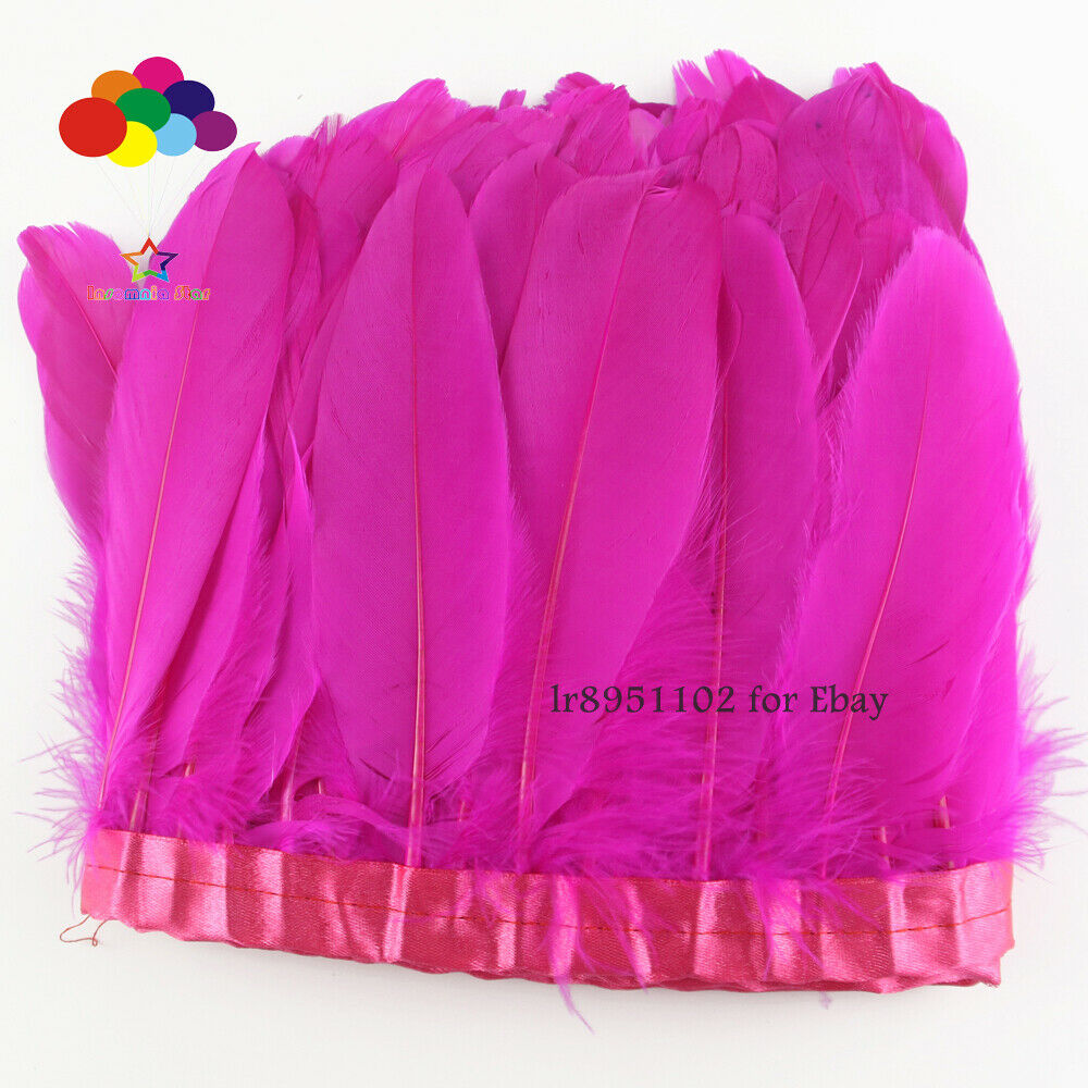 2 Meter Lot Dyed Deep Pink Geese Feather Fringes Ribbons for Dress Skirt Cloth