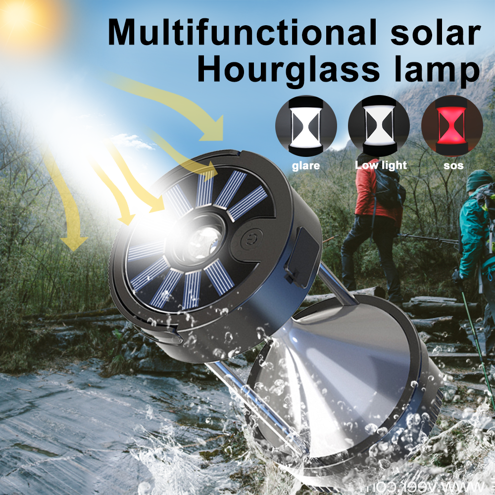 Waterproof USB Solar Charging LED Camping Light Hourglass Outdoor Tent Lamp