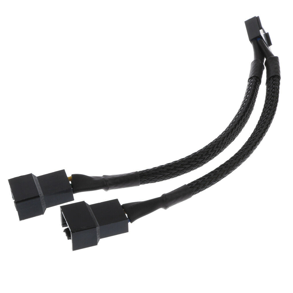 2 x 4 pin Fan 15cm Y Splitter Power Cable Black Sleeved for Computer PC Fan