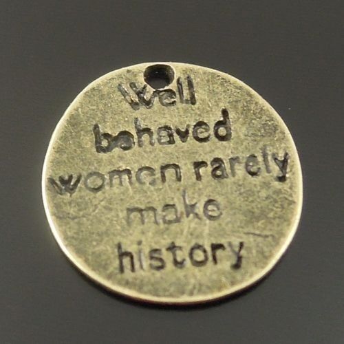 Retro Style Bronze Alloy Tags Round 14mm Woman Engraved Pendants Charms 40 pcs