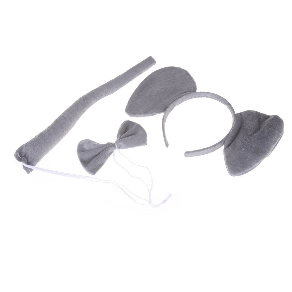 3Pce/set Elephant Animal Zoo Headband Ears Bow Tail Fancy Dress For Kids G.l8
