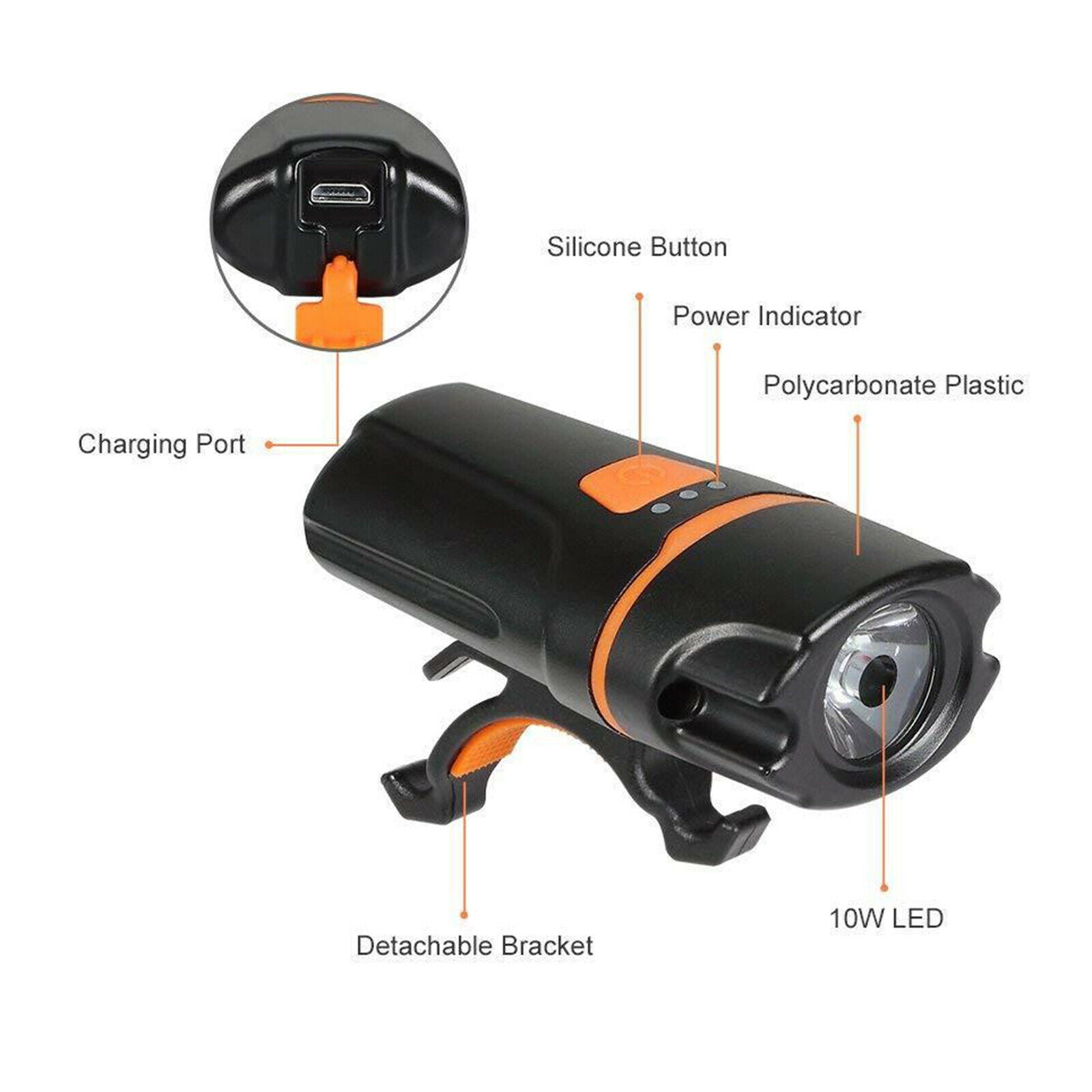Bicycle Front Light Headlight Lamp Waterproof Rechargeable Easy to Install