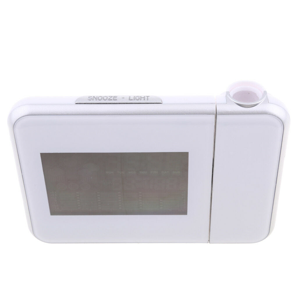 Projection Atomic Clock with Indoor Temperature Calendar Alarm - White