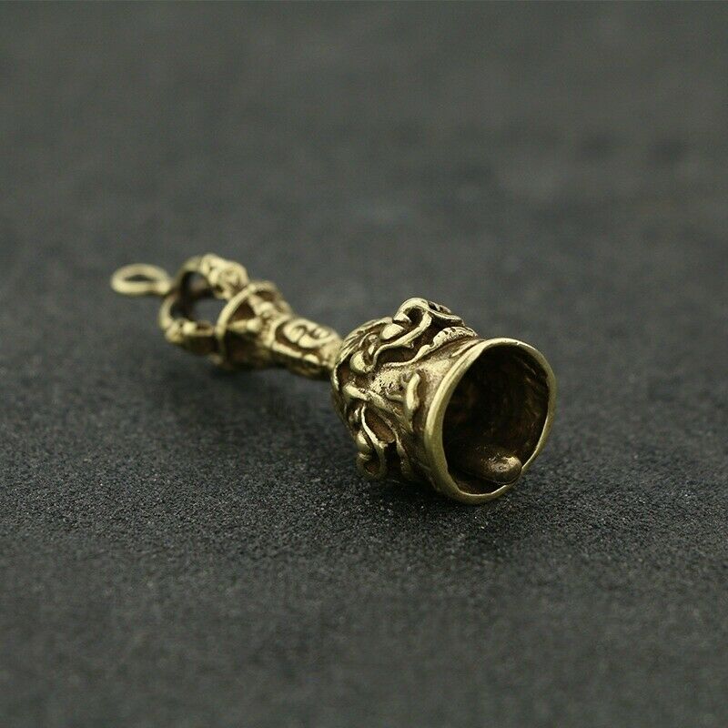 Retro Brass Feng Shui Pendant Keychain Charm Chinese Lucky Lion Bell Chime