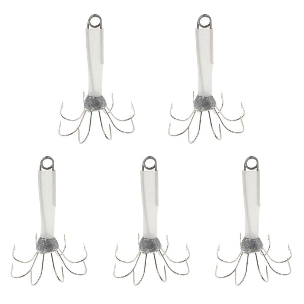 5pcs Plastic Glow in Dark Squid Lure Hook Luminous Bait Squid Jig Hard Baits