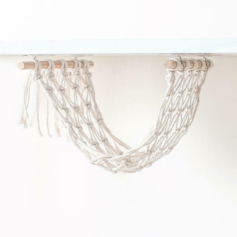 Boho Woven Macrame Fruit Hammock Under Cabinet Wooden Stick Hanging Net Basket