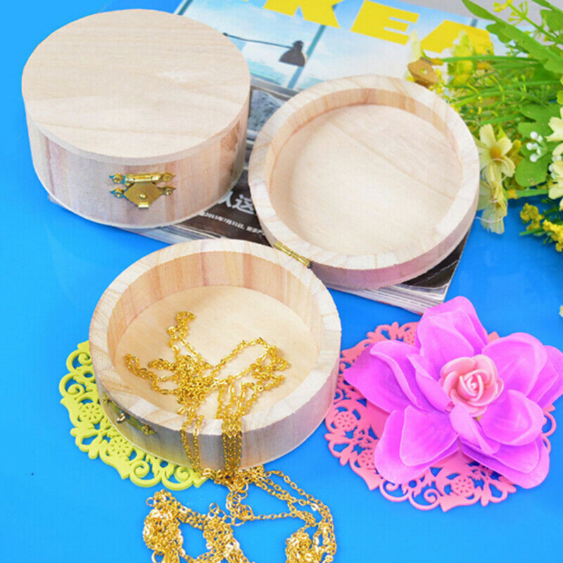 1PC Boutique Gift Wooden Box Jewerly Storage Gift Box Storage Wooden RoundDD