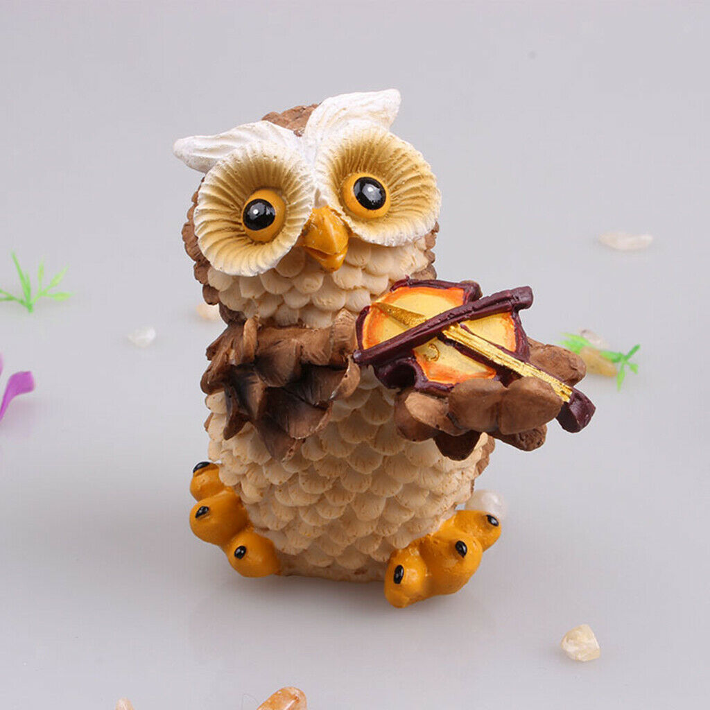 4x Outdoor Garden Ornament Owl Playing Music Ornaments Statues Animal Decors