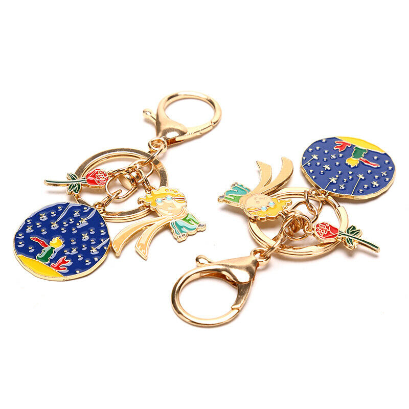 Fashion Metal Rose Keychains Starry Little Prince Keyring Creative Boy Men WBDA
