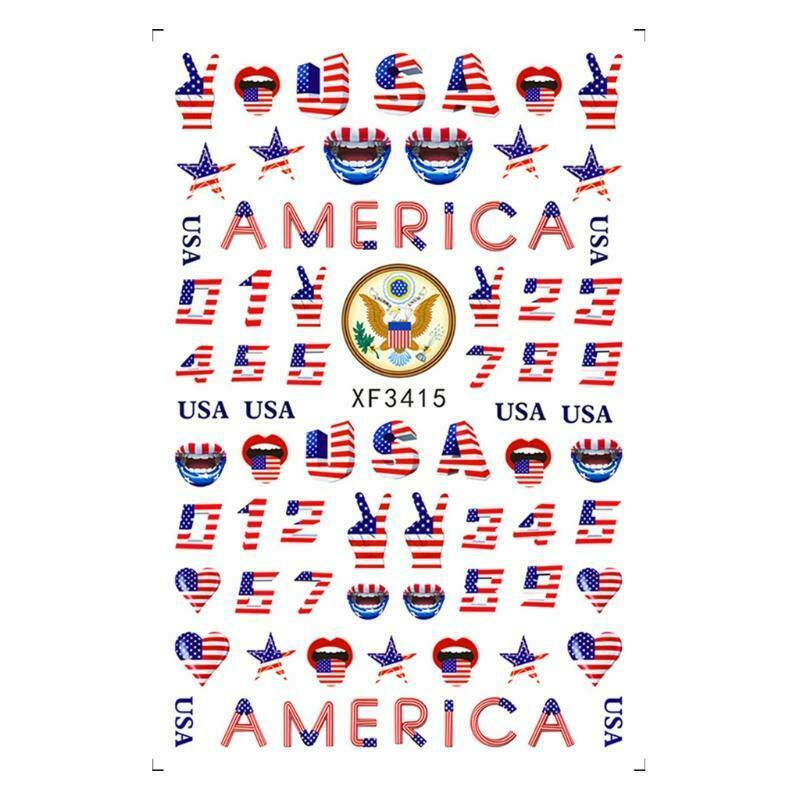 8Pcs/set Cute National Day Decals Flag Nail Stickers American Independence Day
