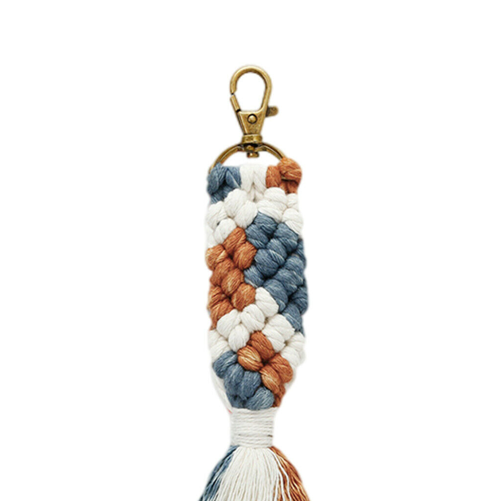 Macrame Keychain Lobster Clasp for Women Key Purse Phone Handbag Gray Coffee