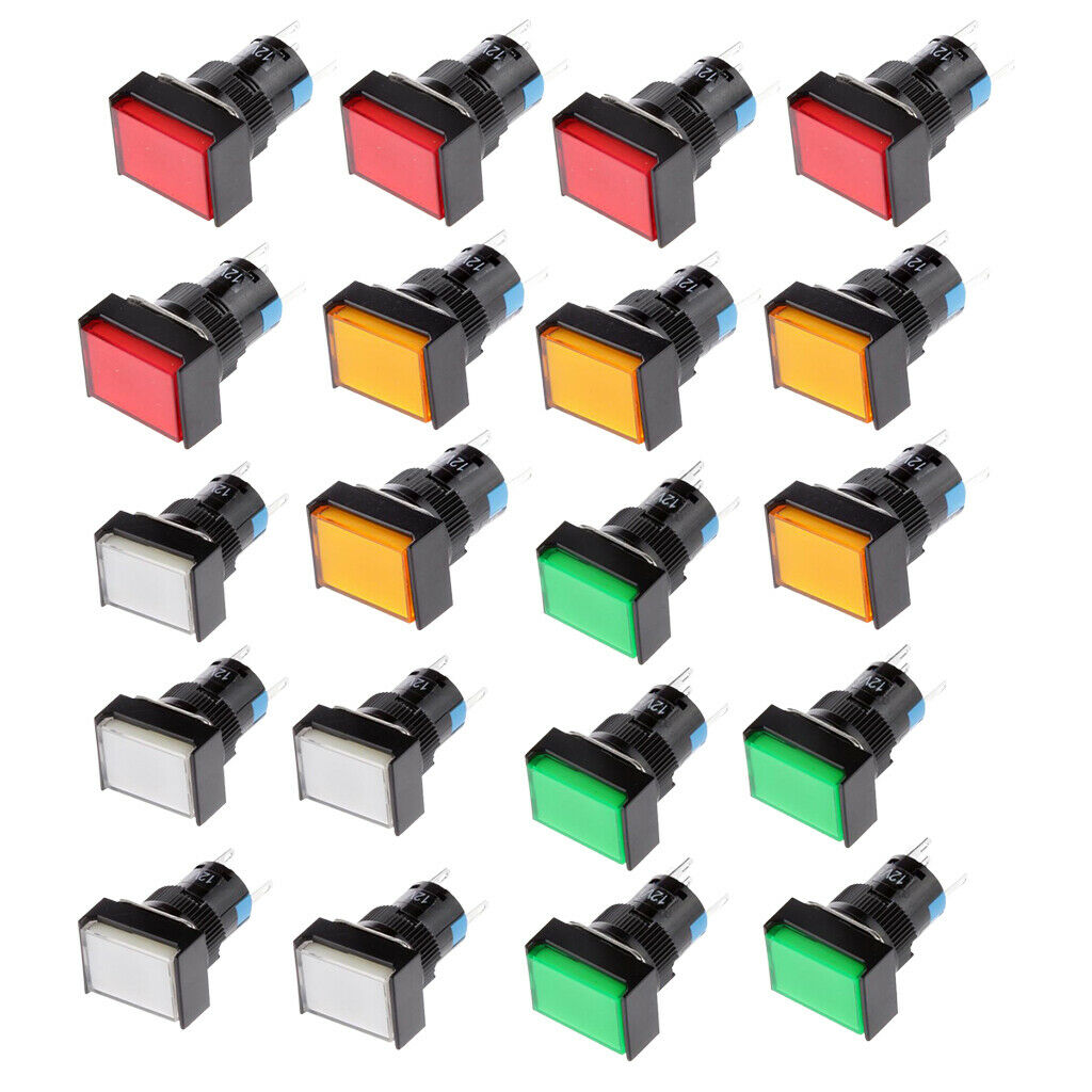 20pcs Push Button Self-Reset Switch, Square LED Light - Momentary Switches DC12V