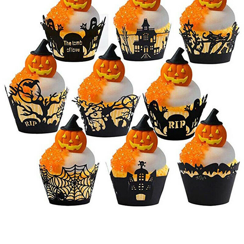 12pcs Halloween Decorations Cupcake Wrappers Case Cake Decorating Hallowe.l8