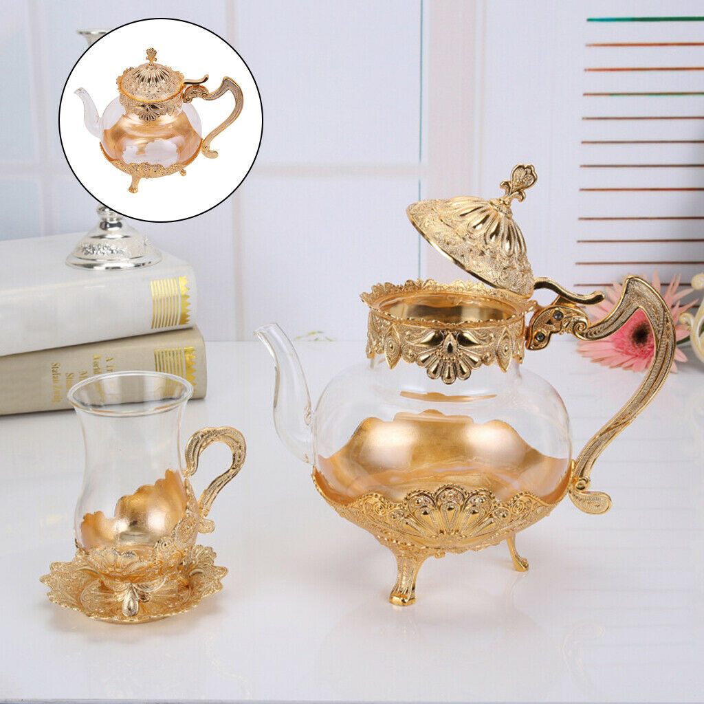 Glass Teapot Metal Juice Pot Glassware Wedding Gifts for Wife Mum Golden