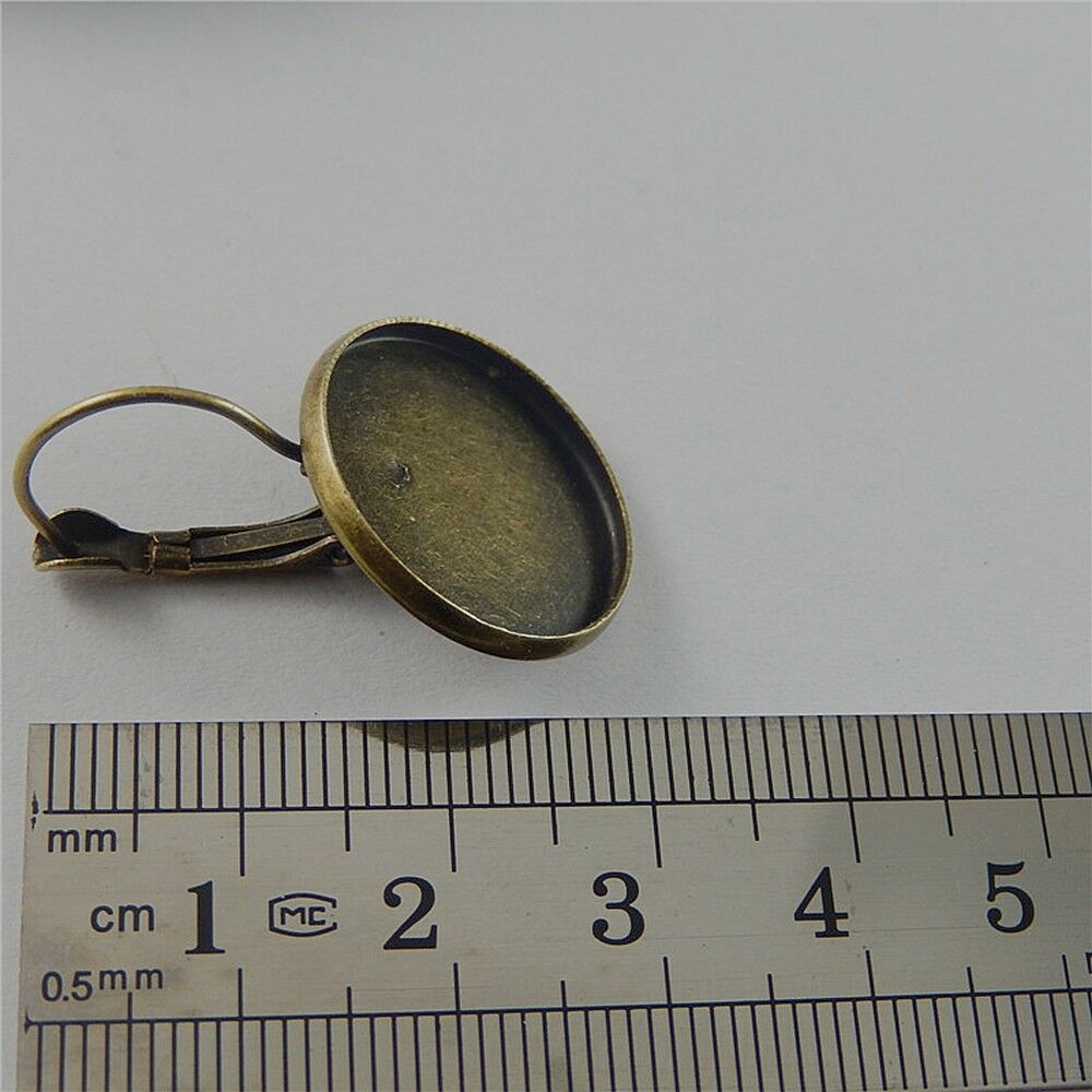 60 pcs Bronze Metal Hook Wire Round 16mm Base Bezel Frame Earring Findings