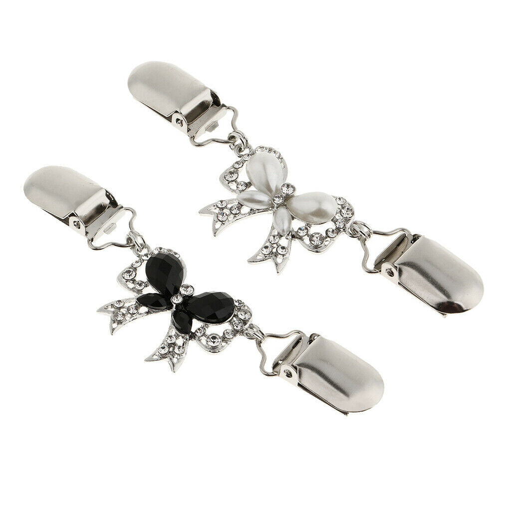 2x Rhinestone Sweater Clip Dress Brooch Pin Cardigan Clip Fasten Clothes