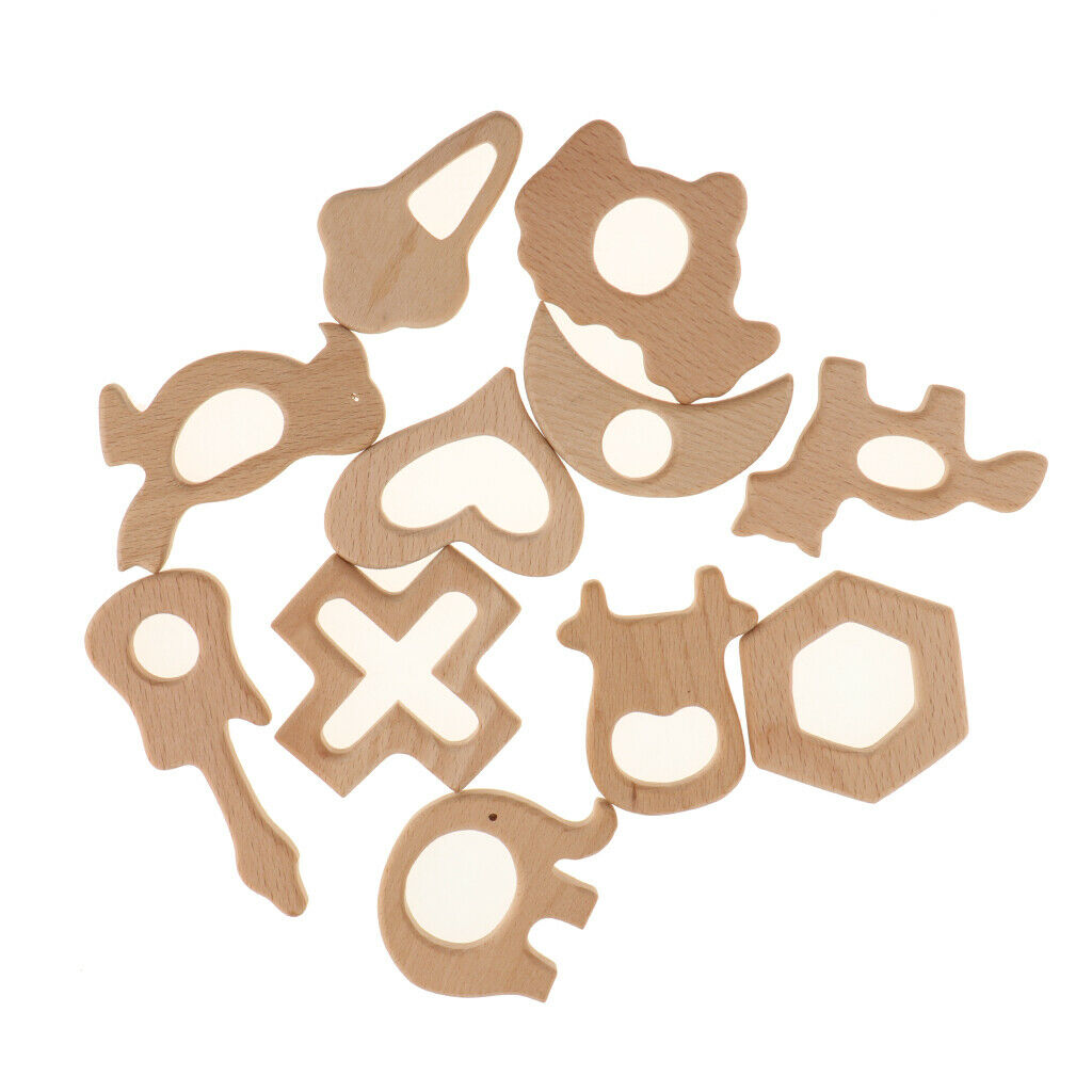 15PCS Inspired Organic Wooden Baby Animal Shape Beech Wood Pendants